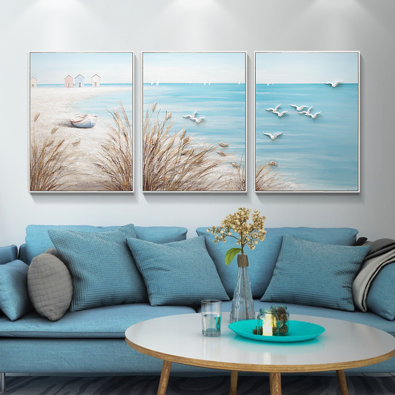 Modern minimalist living-room decoration painting sofa Background wall hanging painting 3d Stereo-relief painting fresco Nordic oil painting triptych