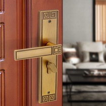 New Chinese indoor door lock household bedroom door lock antique solid wood door handle double open door lock black mute