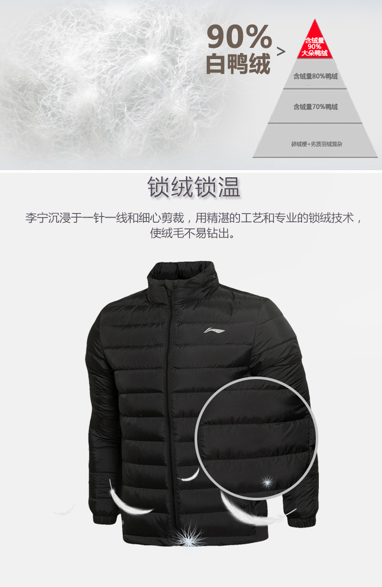 Li Ning xuống áo khoác nam 2018 mới mùa đông vịt trắng xuống mũ trùm đầu ngắn thể thao giản dị dày áo khoác nam áo phao nam dài