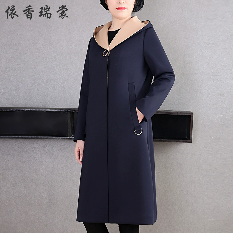 Bầu không khí cao cấp của bà mẹ trung niên và người già Áo gió trung niên tính khí của phụ nữ Thời trang Hàn Quốc mùa xuân và mùa thu có mũ áo khoác phổ biến - Trench Coat