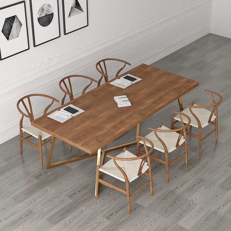 Conference table minimalist modern solid wood rectangular work table guests table and chairs combined industrial wind office strip table-Taobao
