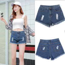 Denim shorts female summer size 2021 New wear loose high waist a hole Joker five-legged wide leg pants