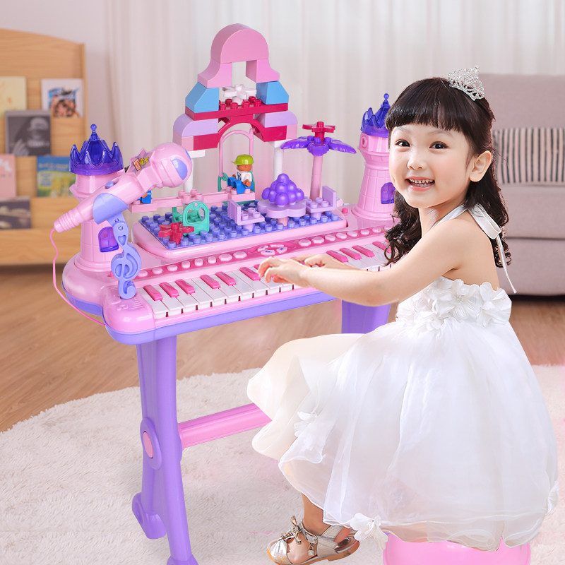 Bevanle children's building blocks electronic organ with microphone 3 girls toy 6 years old 1 beginner tuba piano keys