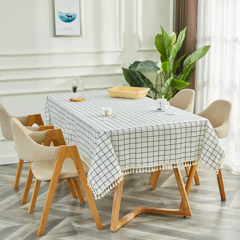 White Large Case [Fringe Lace]tablecloth fabric art Cotton and hemp student desk Ins wind Northern Europe Modern simplicity like a breath of fresh air tassels tea table dining table Gabe