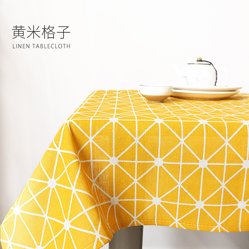 Yellow Rice Latticetablecloth desk INS student fabric art Cotton and hemp Japanese  Gabe solar system Tea table cloth Northern Europe Simplicity Chinese style
