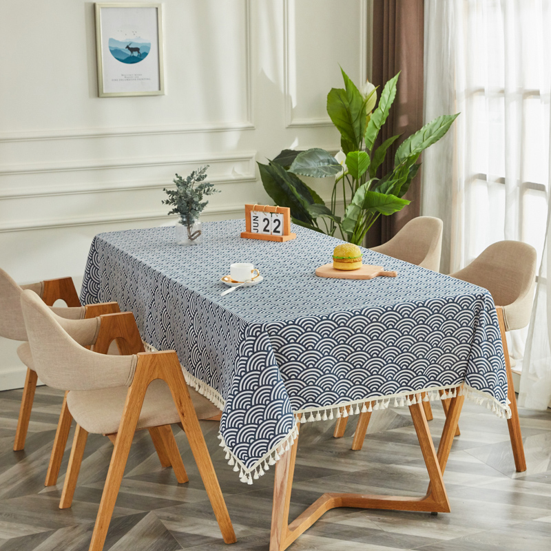 Big Fish Scaletablecloth fabric art Cotton and hemp student desk Ins wind Northern Europe Modern simplicity like a breath of fresh air tassels tea table dining table Gabe
