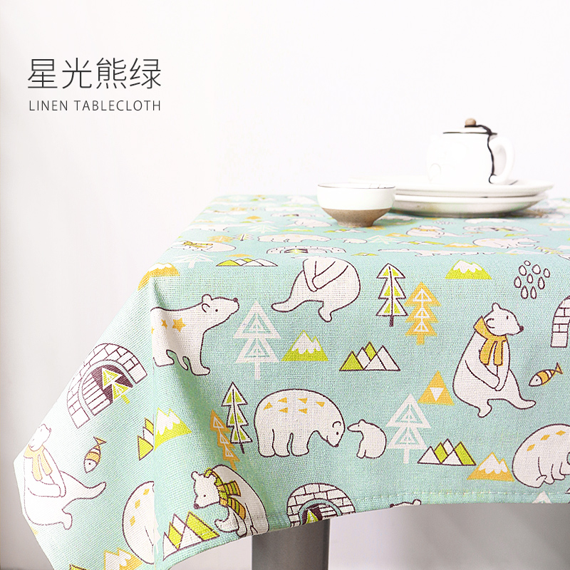 Starlight Bear Greentablecloth desk INS student fabric art Cotton and hemp Japanese  Gabe solar system Tea table cloth Northern Europe Simplicity Chinese style