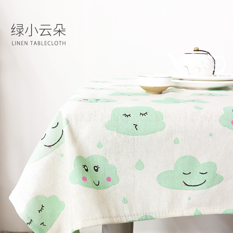 Green Cloudtablecloth desk INS student fabric art Cotton and hemp Japanese  Gabe solar system Tea table cloth Northern Europe Simplicity Chinese style