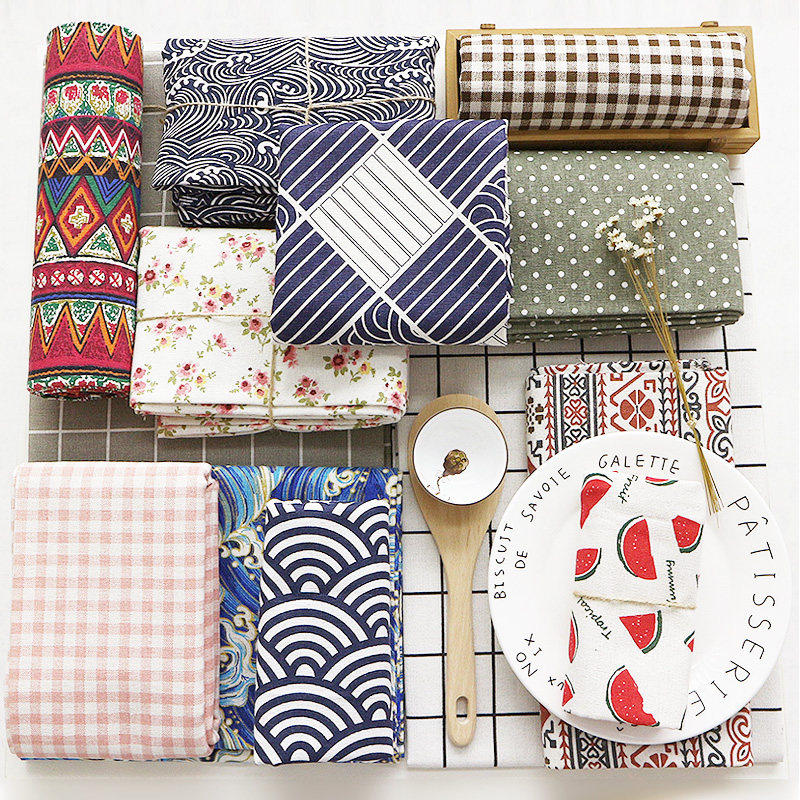 Printed cotton and linen cloth and wind cloth curtain cloth sofa linen cloth coarse linen tablecloth handmade diy cloth head