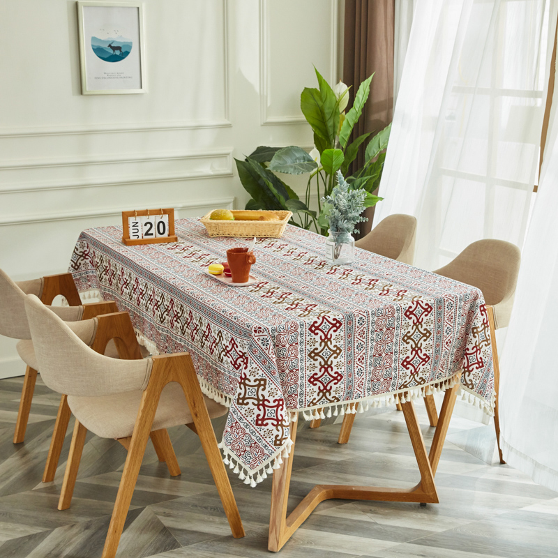 Russian Pattern [Tassel Lace]tablecloth fabric art Cotton and hemp student desk Ins wind Northern Europe Modern simplicity like a breath of fresh air tassels tea table dining table Gabe