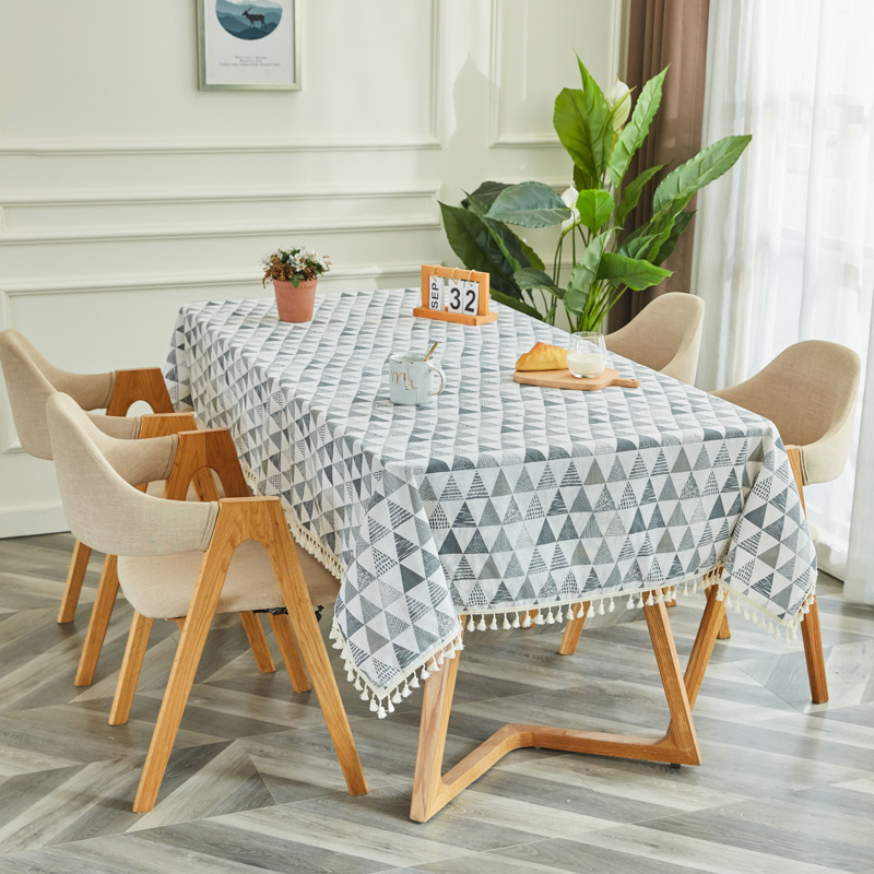 Geometric Triangletablecloth fabric art Cotton and hemp student desk Ins wind Northern Europe Modern simplicity like a breath of fresh air tassels tea table dining table Gabe