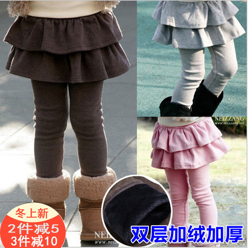 Girls' Pants Skirt Fake Two Spring and Autumn Children's Pants 2021 Winter and Winter Wearing Foreign Style Thickened Interior Pants and Cashmere Pants Skirt