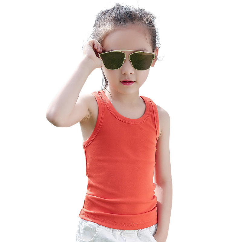 Vào mùa hè, các cô gái lớn không tay màu đen và trắng t-shirt cotton vest nhỏ áo sling childrens ngọn mặc bên trong và bên ngoài.