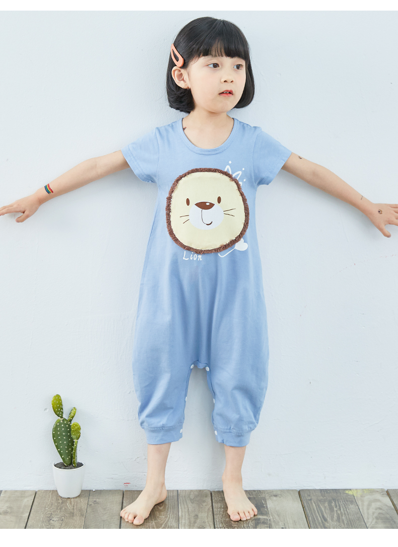 Shangbaomai trẻ em mùa hè mới một mảnh đồ ngủ cotton ngắn tay bé đồ ngủ một mảnh đồ ngủ chàng trai và cô gái đồ ngủ bộ đồ liền quần hình thú bé trai