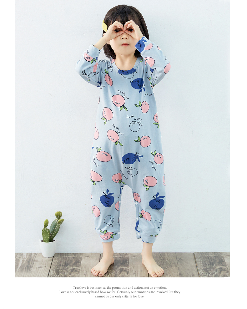 Shangbao Mai 2018 mùa thu mới cho bé bộ đồ ngủ một mảnh cotton dài tay bé gái chống bụng mát đồ ngủ bé trai đồ ngủ chống đá đồ liền thân cho bé
