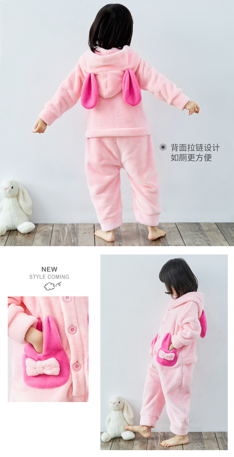 Shangbao Maiqiudong trẻ em đồ ngủ một mảnh dịch vụ nhà flannel cô gái bột san hô đồ ngủ một mảnh dày đồ ngủ trẻ em