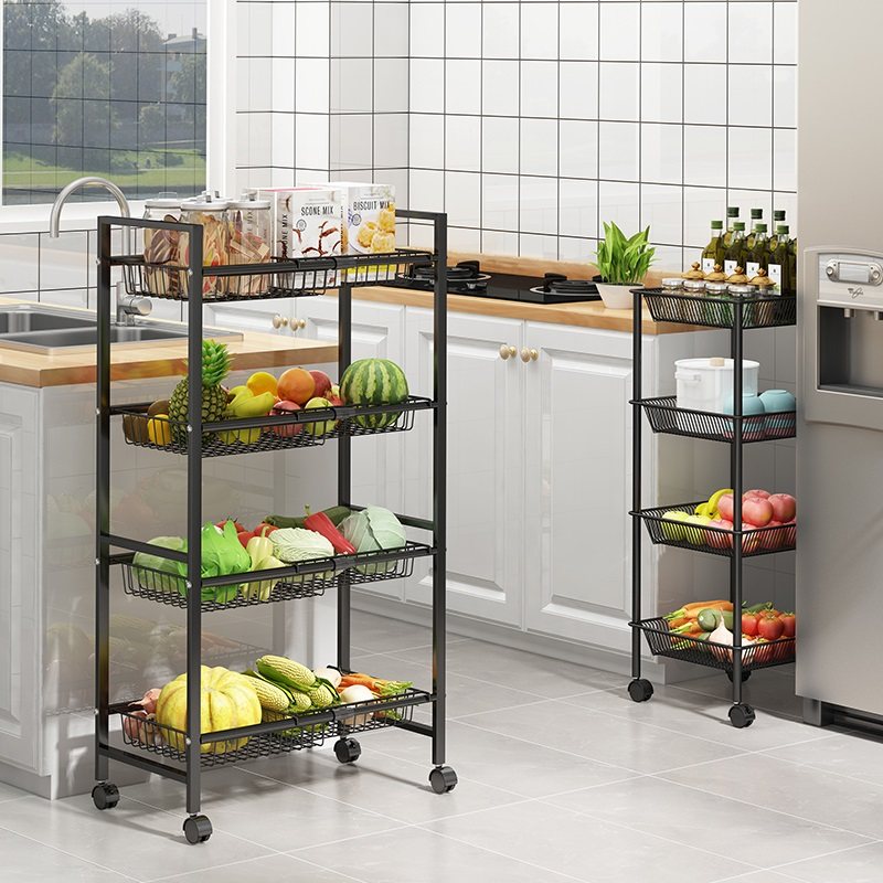 Jiabaili stainless steel kitchen vegetable and fruit rack storage basket household small floor fruit and vegetable basket retractable