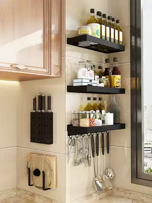 Punch-free 304 stainless steel kitchen rack seasoning tank rack Wall storage shelf condiment rack Wall-mounted