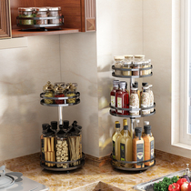 Rotating seasoning rack kitchen countertop non-perforated soy sauce bottle condiment storage rack corner household