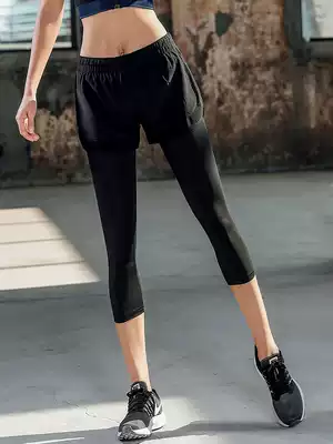 Fake two pieces of sports pants women running yoga quick-drying fitness pants stretch seven tight pants wear summer thin