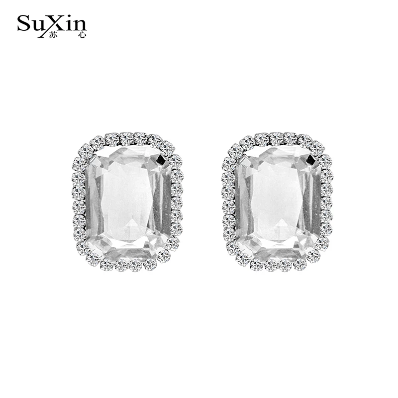 Сю xin Shiny geometric accessory, square transparent retro earrings, silver 925 sample