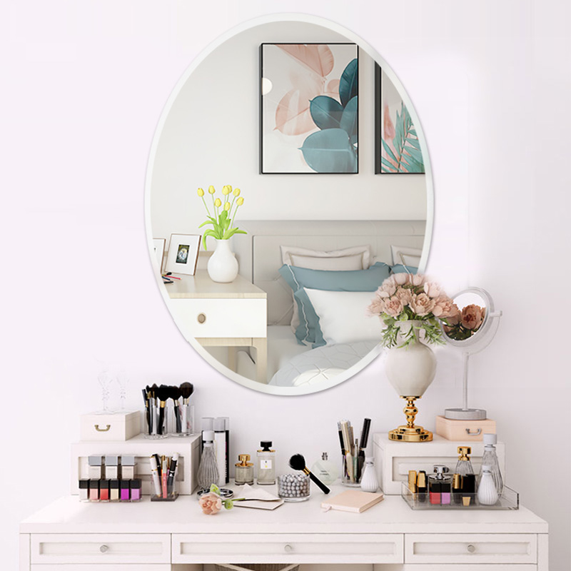 Oval bathroom mirror wall hanging powder room home wall self-adhesive makeup dressing table wall-mounted glass block