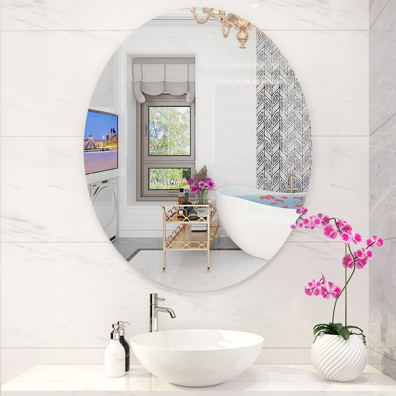 Oval Mirror Wall-mounted Round Bathroom Makeup room Handwashing with wall Self-adhesive free punching washbasin balcony hanging wall style