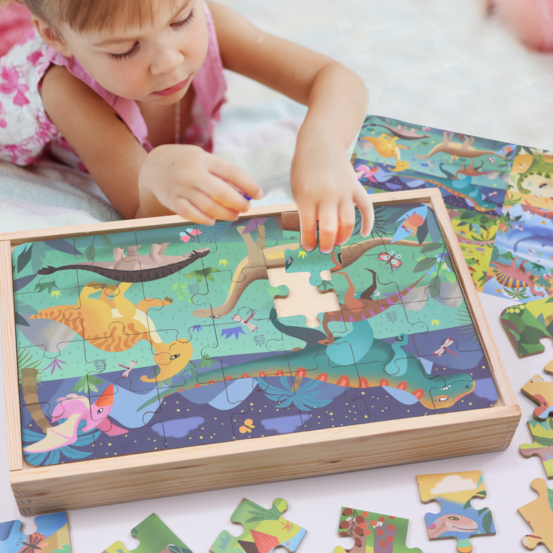 Children's dinosaur flat map big block puzzle 3-4 years old 6 educational toys baby boy intelligence child brain girl