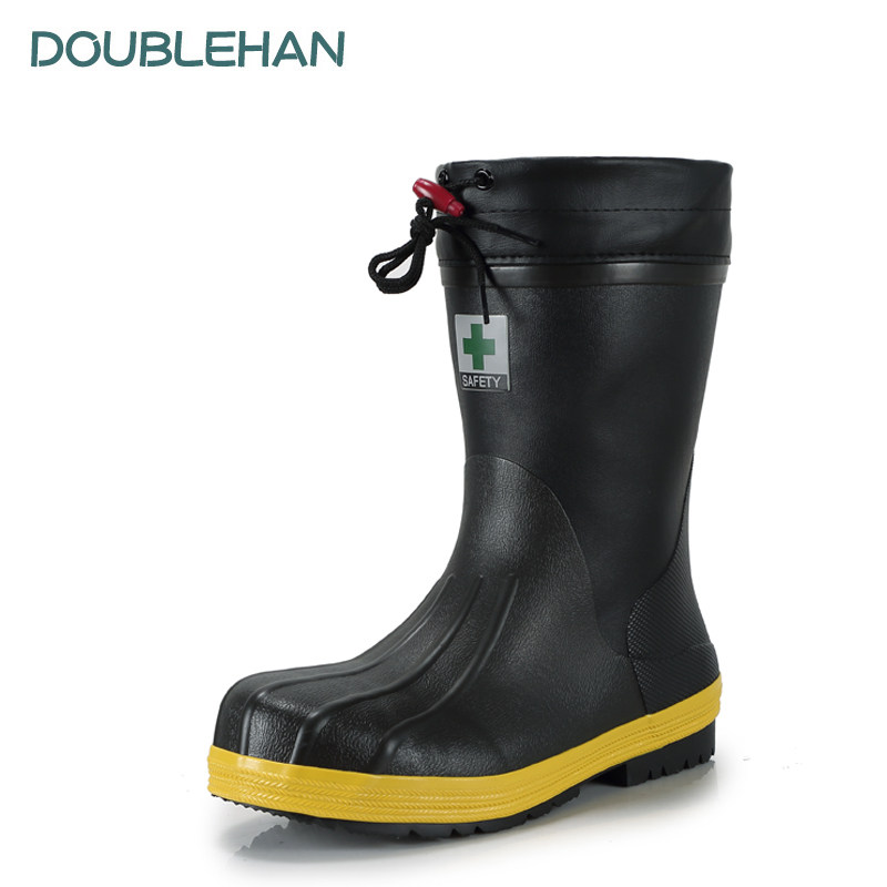DOUBLEHAN cao su thời trang nam giữa ống thép ngón chân chống va đập làm việc an toàn giày đi mưa bao ngoài chống thấm nước mặc ngoài ủng cao su bảo hộ