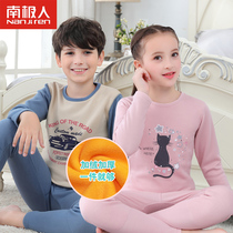 Antarctic children plus velvet padded underwear set boys and girls in autumn and winter warm baby long sleeved pajamas