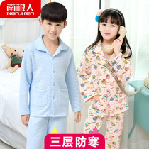 Antarctic childrens home clothing set for boys and girls thick cotton autumn and winter cardigan warm pajamas