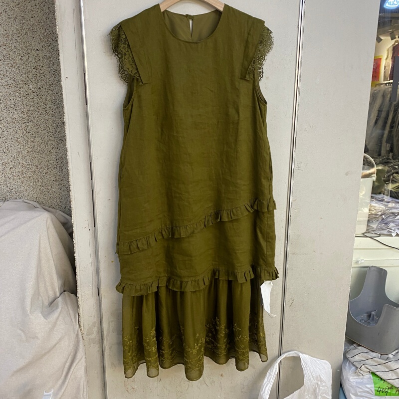 Xuanxuan Meili Yi Zu 97-6190 Korean-Style Loose Mesh Lace Patchwork Ruffle Trim Linen Dress for Women