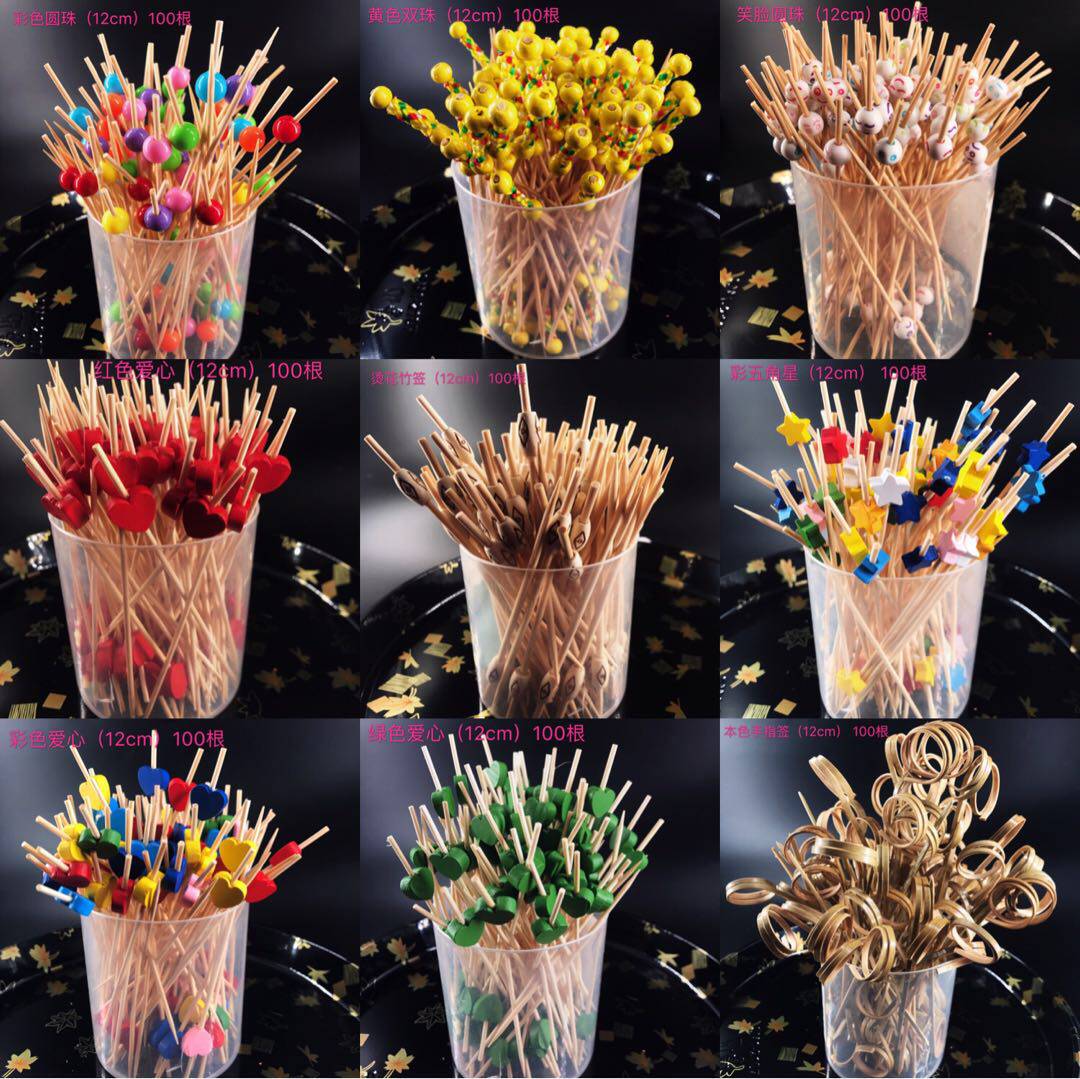 Disposable Fruit Sign Bamboo Sign Bamboo Flower Sign Fruit Fork Sushi Sign Fork Creative Cocktail Sign Snack Sign-Taobao