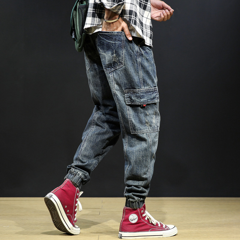 Tide brand jeans men loose Japanese retro spring and autumn pants large size Harun drawstring pants tide autumn 2020 new