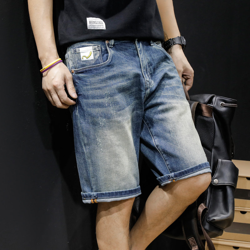 Denim Shorts Male 50% Pants Elastic 50% Pants Loose Tide 100 hitch for men 5 Pants Summer Thin outer wear