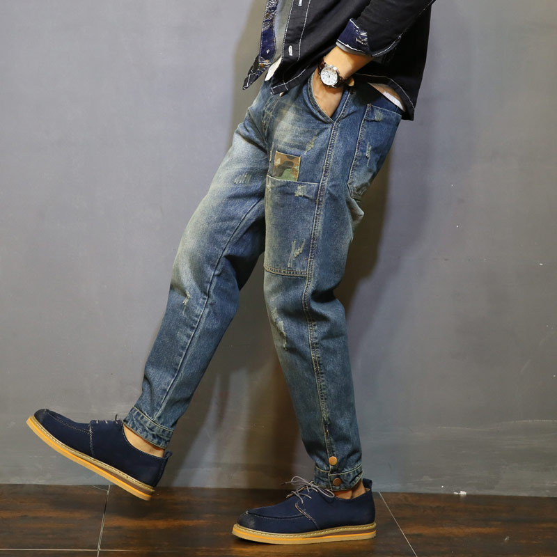 Boomer Jeans Men Loose Large Size Spring Hallen Bouquet Foot Small Foot Retro Pants Trousers Long Pants Spring Autumn