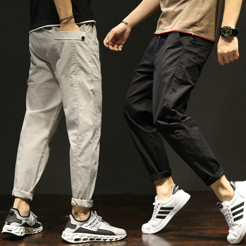 90% casual pants men's summer thin section loose smoke pipe pants chubby size ruffled-handsome pants Korean version trend 100 hitch