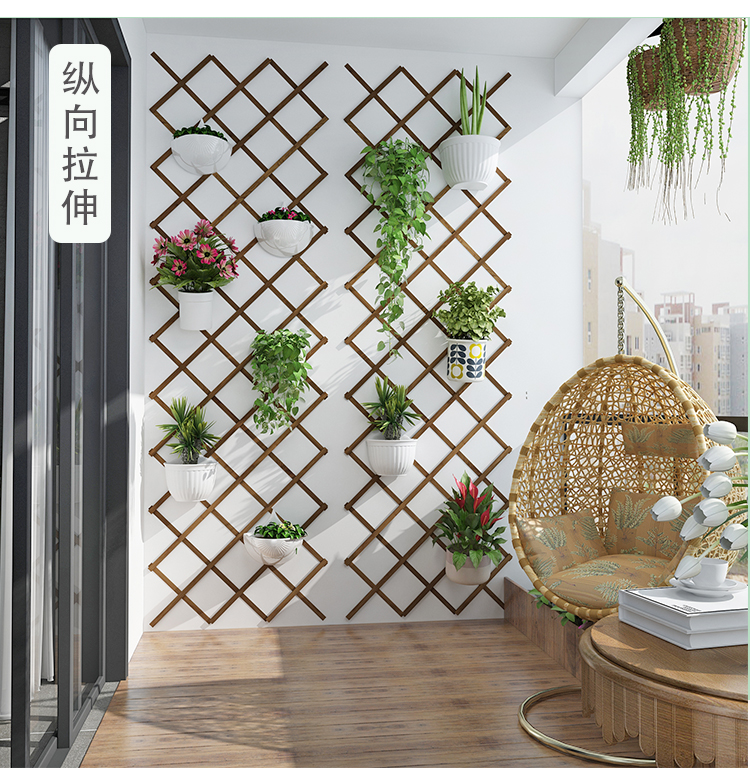 Lưới gỗ rắn rèn sắt treo tường hoa treo tường trang trí ban công tường xanh loll treo hoa chậu giá - Kệ kệ inox treo tường