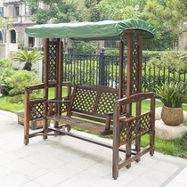 Luxury covered Villa courtyard swing hanging chair outdoor garden solid wood rocking chair outdoor anticorrosive wood swing chair