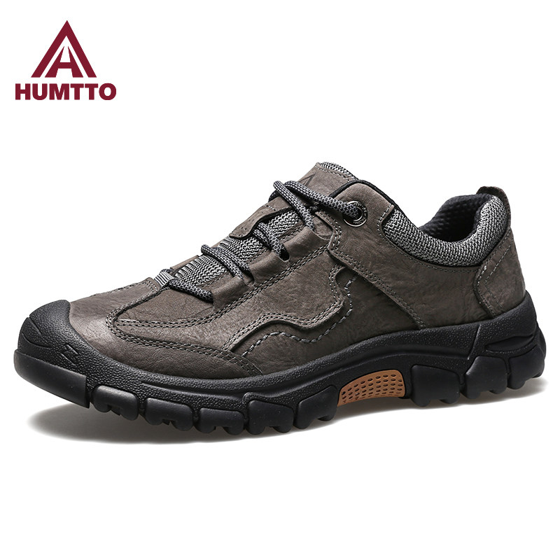 Humvee Casual Shoes Man Genuine Leather Anti-Splash Water Outdoor Anti-Wear And Wear Mountaineering Men's Shoes Breathable Light Tourist Hiking Shoes