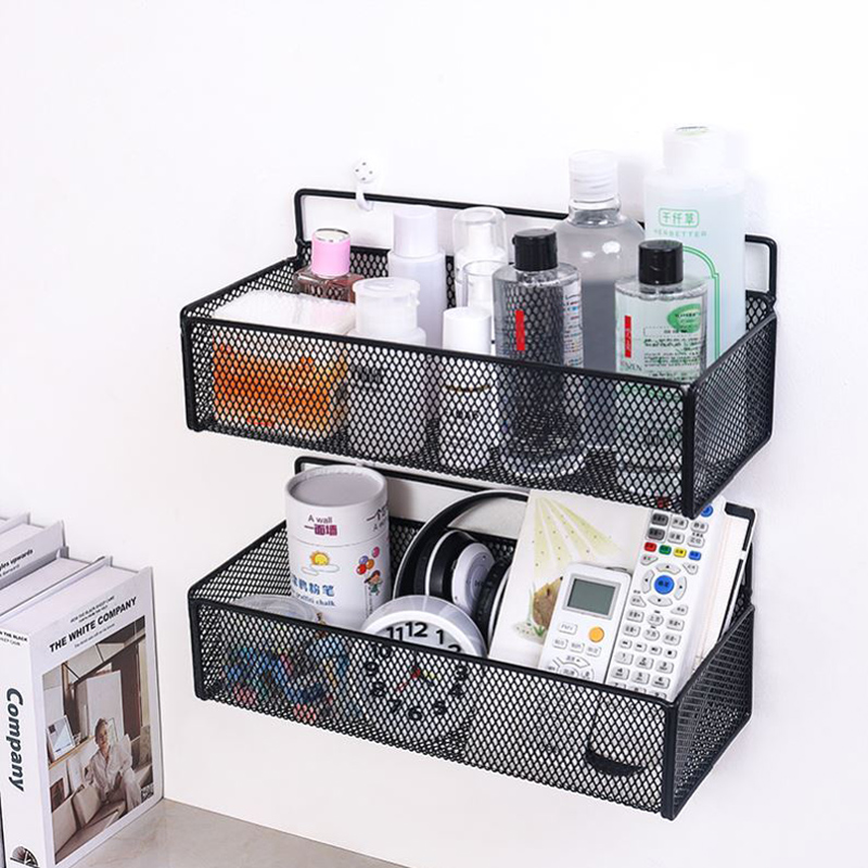 Kitchen wrought iron wall hanging basket drain rack basket bathroom rack wall hanging storage basket bedroom upper and lower bunk square basket