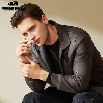 Genivini men's lapel casual leather jacket