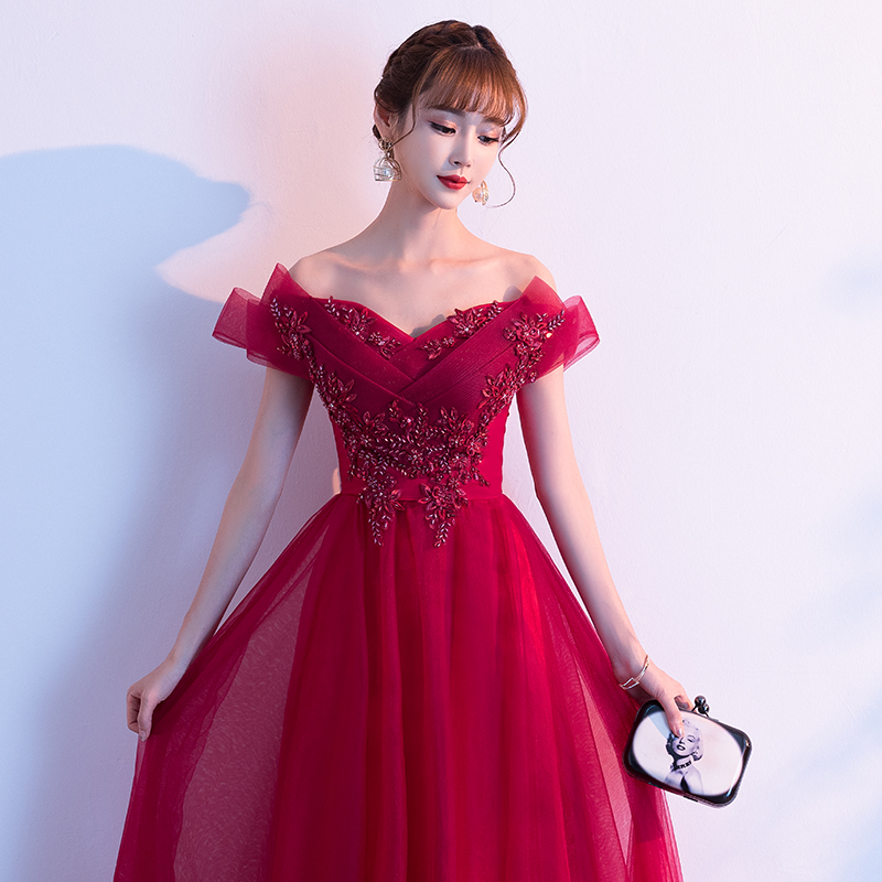 Star Toast to Bride Wine Red high waist cover Pregnant Woman Wedding Gown Dress Woman Atmospheric Summer