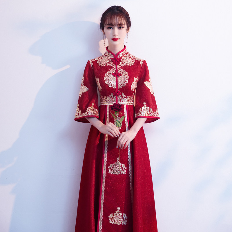 Chinese toast dress qipao 2022 new wedding gown woman Chinese style pregnant woman bride back door dress to be thin