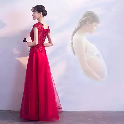 Wine red toast bride pregnant women 2021 new wedding dress women high waist Belly Belly back dress long version