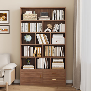 Solid wood bookcase shelf floor-standing bookcase storage cabinet against the wall integrated home children's student simple storage cabinet