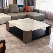 Tea table square natural marble modern minimalist living room round corner leather RUBIX solid wood tea table furniture customization