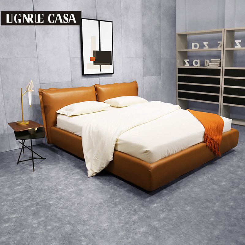 Double full leather Italian simple modern flying edge master bedroom Knit1 8m fabric bed storage furniture customization