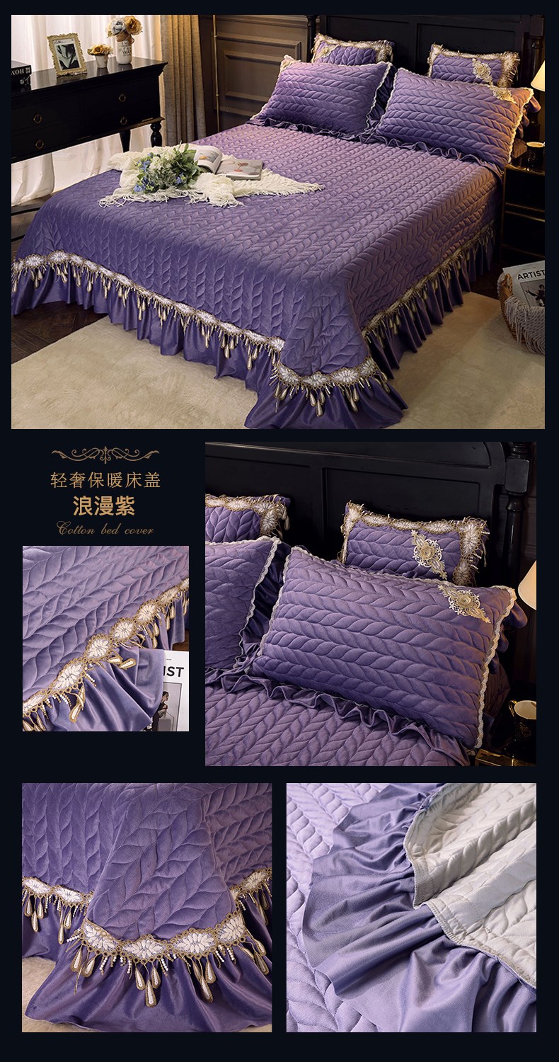 Châu Âu pha lê sang trọng nhung giường bông bìa quilting dày một mảnh ren rỗng ba mảnh tấm tatami - Trải giường drap giường everon