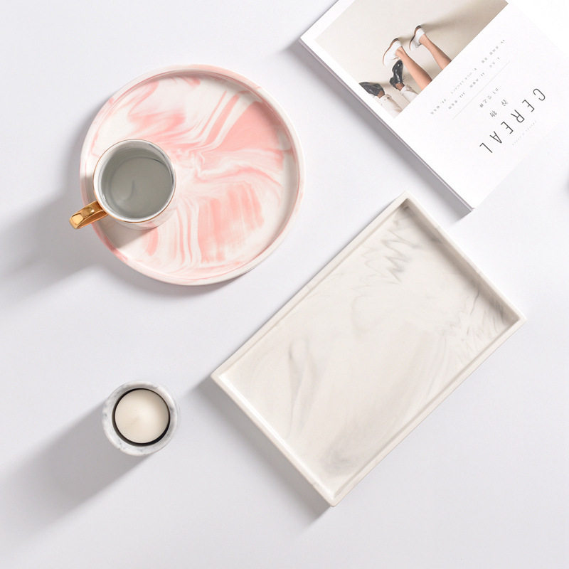 Nordic creative macaron wind marble storage plate ceramic tray jewelry plate plate plate plate plate decoration